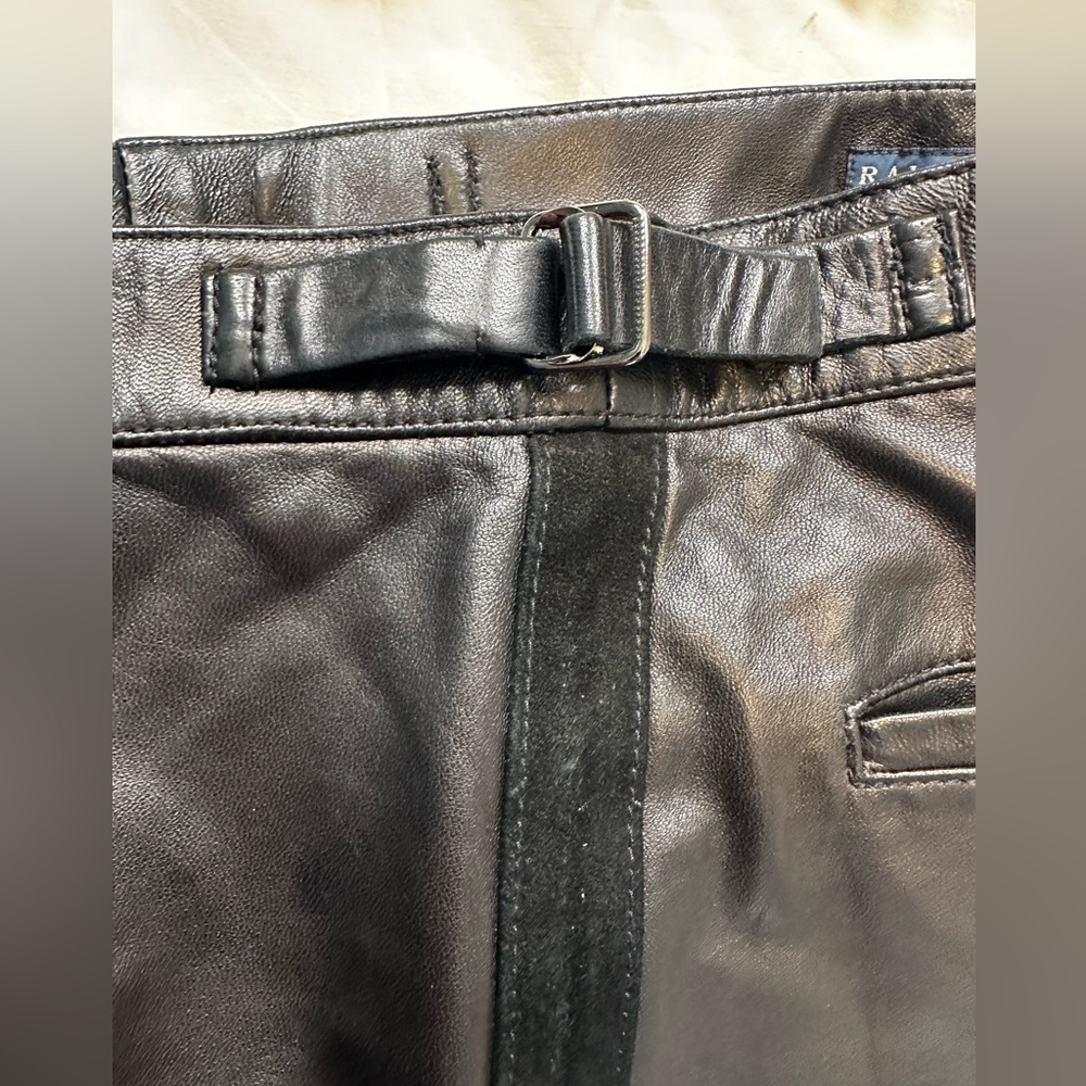 Ralph Lauren espresso brown (almost black)  leather pants with suede trim - Picture 5 of 11
